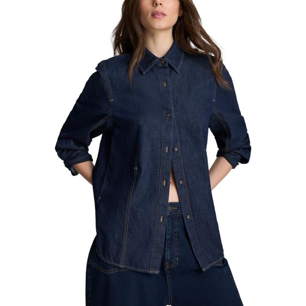 Kenneth Cole Womens Button Down Stitched Shirt, Blue